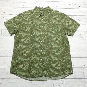 Impress Shirt Mens XL Green Linen Rayon Hawaiian Tropical Short Sleeve Button Up